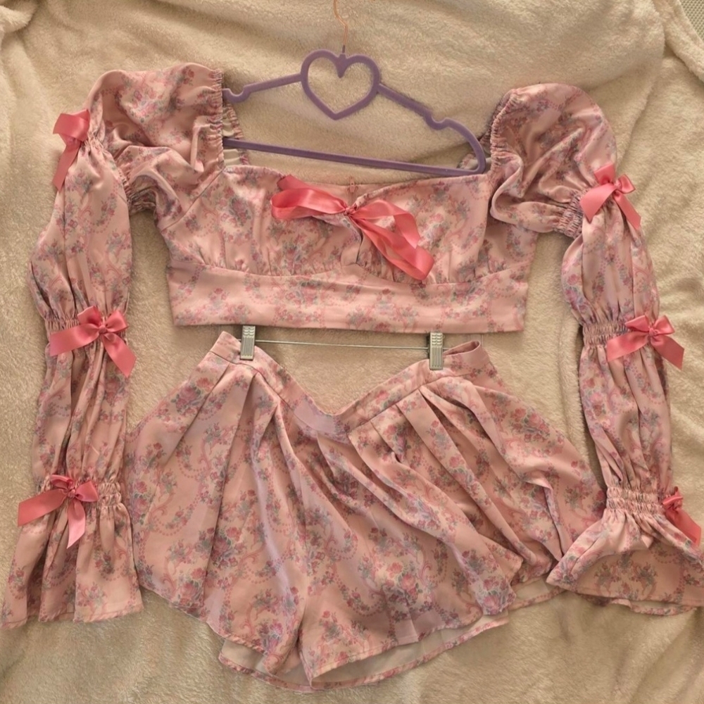 Sugar Thrillz Scandal Sheet Long Sleeve Top And Shorts Two Piece Set